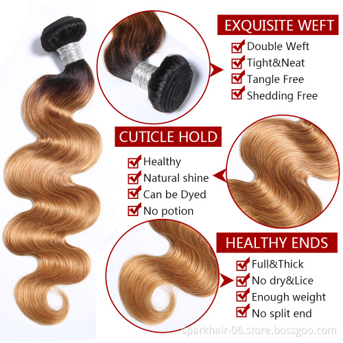 SPARK Hot Sale 1b 27 ombre color body wave hair bundles 3 tone human hair 1b 27 body wave hair